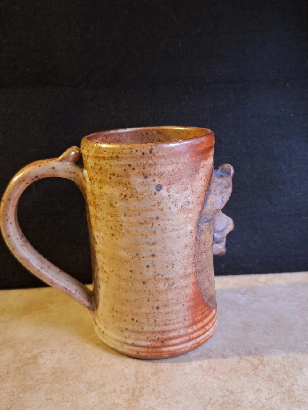 Signed Vintage Goofy Face Mug Handmade Pottery Stoneware Brown Glaze Ceramic